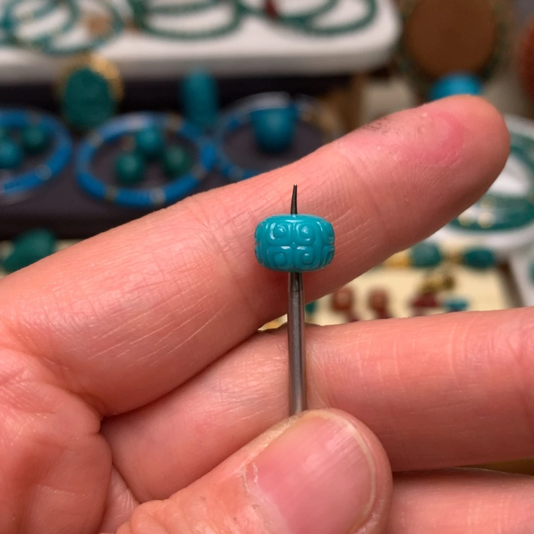 绿松石未镶嵌回纹珠