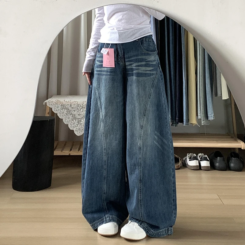 美式弯刀阔腿牛仔裤女2025秋季高腰宽松显瘦复古小个子直筒香蕉裤