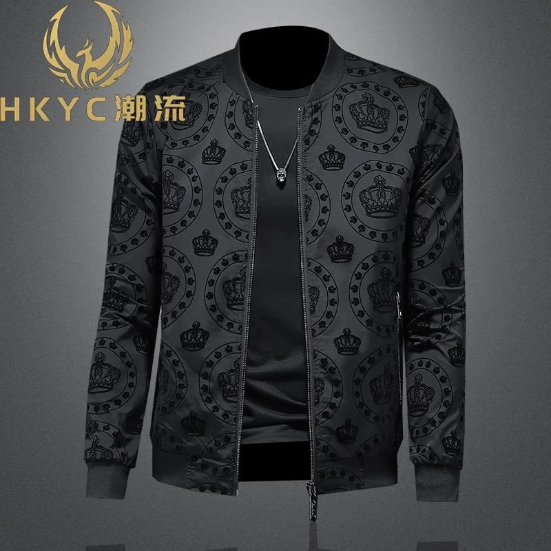 HKYC2025秋季新印花夹克男士休闲大尺寸立领夹克薄时尚棒球制服
