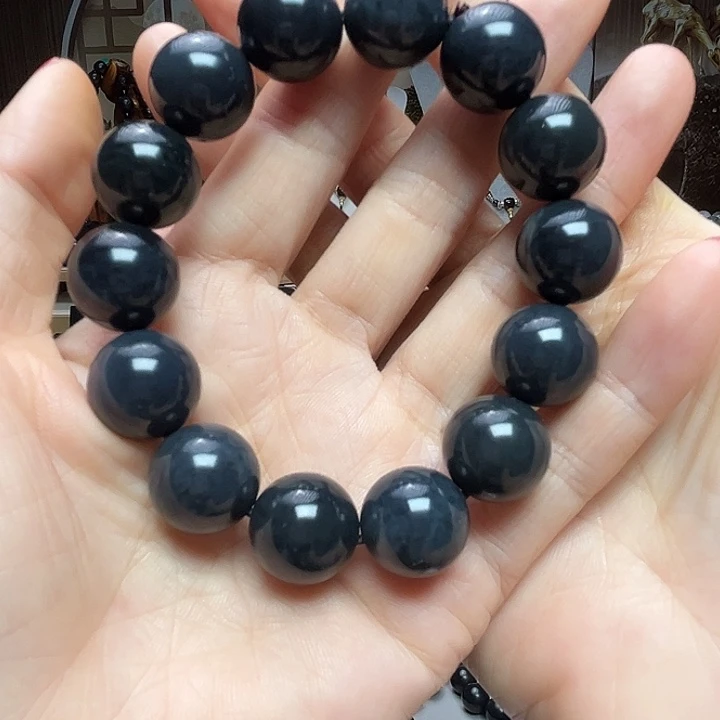 和田玉（墨玉）未镶嵌颈饰卡16圆珠福利款