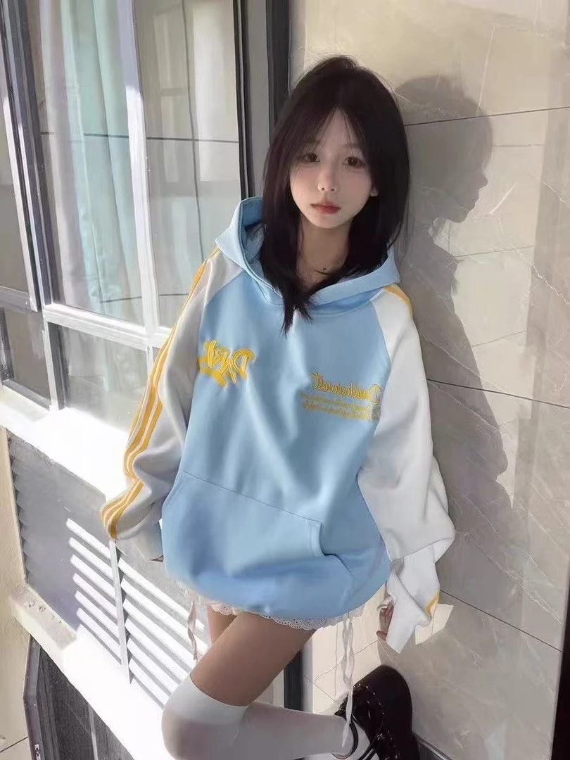 蓝白黄连帽薄款卫衣宽松薄款上衣时尚【C区】3656 C32-2-3/C33-3