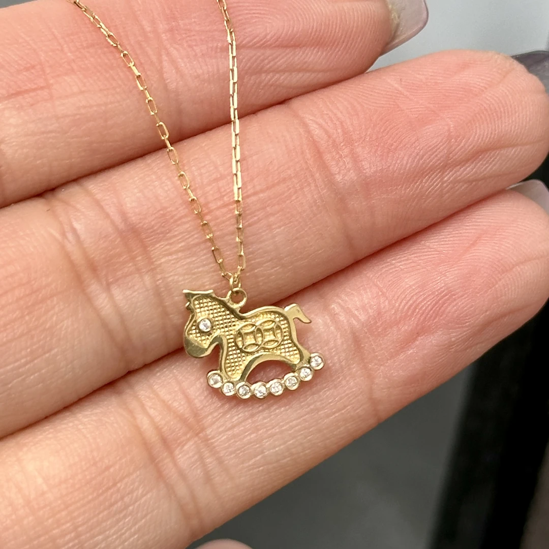 （新品）18K金镶天然钻石小马套链XC