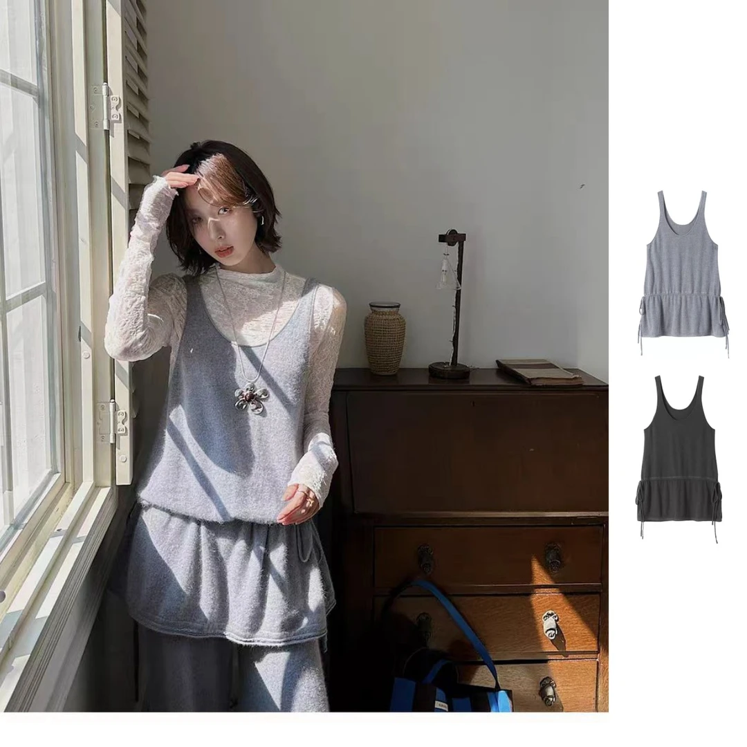 REREK  设计师品牌  25秋冬新品针织卷边宽松抽绳吊带上衣