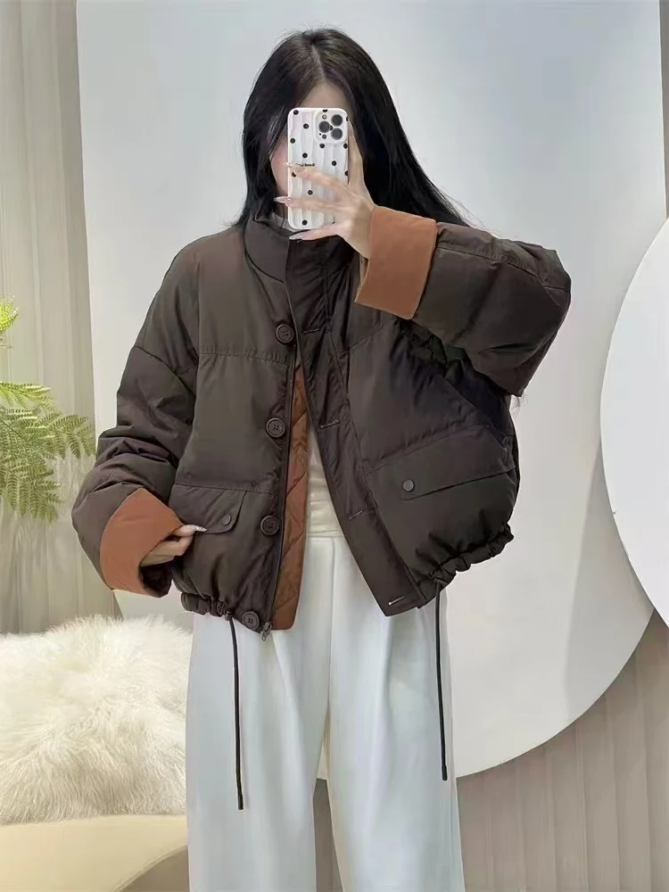 2025新款羽绒服女撞色拼接短款修身显瘦时尚宽松气质款百搭-ww