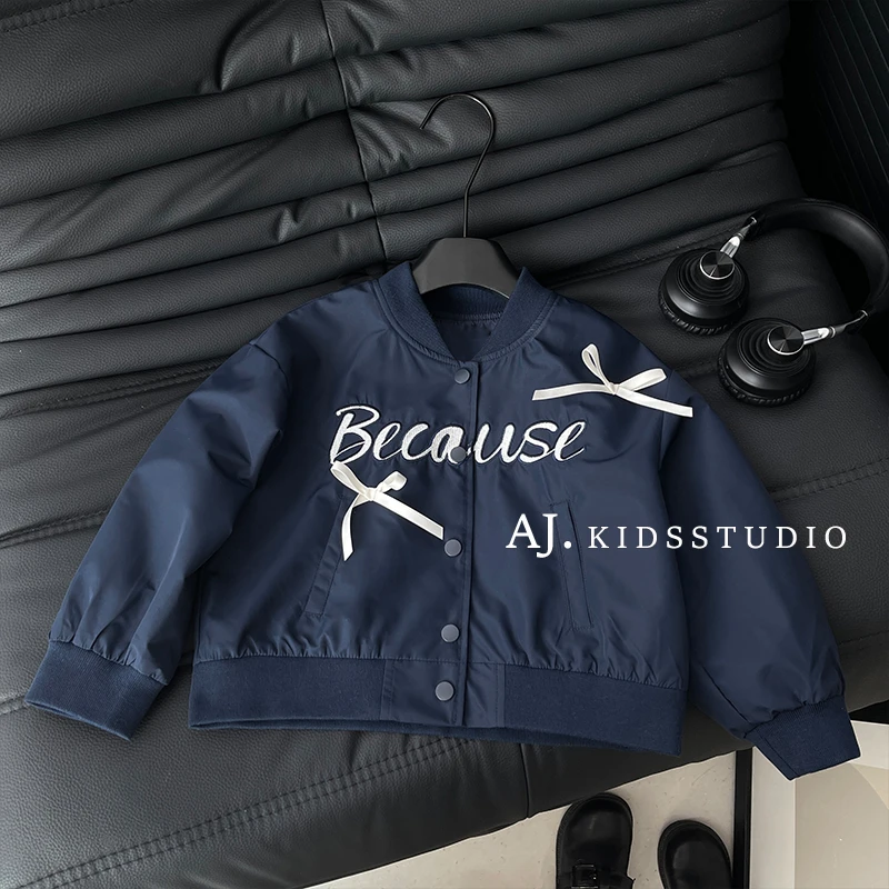 【Umi】春装儿童韩版撞色蝴蝶结装饰棒球领冲锋衣夹克外套MPG5694