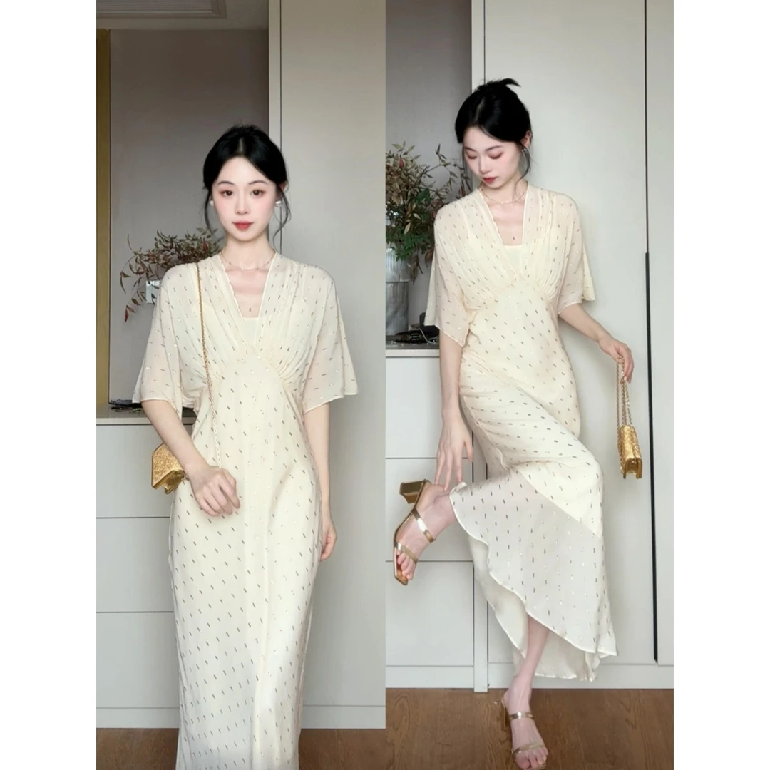 MARIE.COCO法式轻奢优雅气质V领波点连衣裙女温婉大方时尚长裙子
