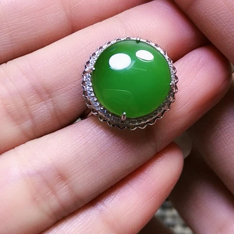 和田玉银S925镶嵌戒指