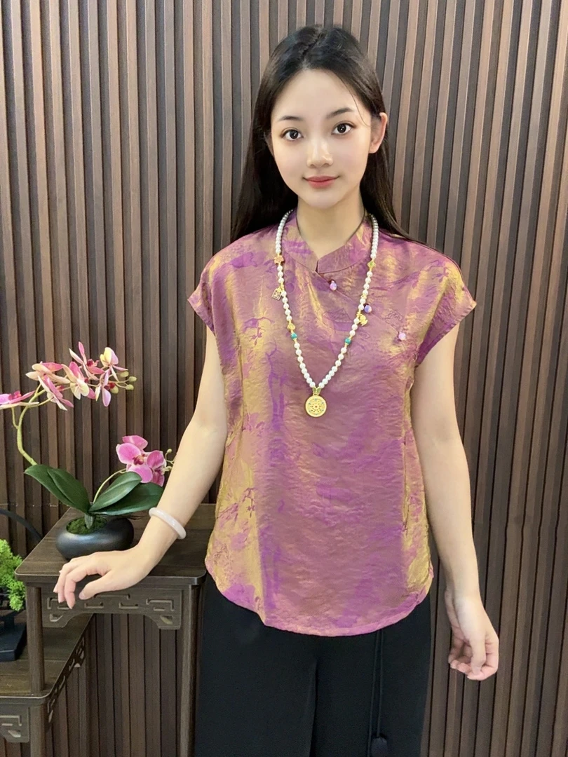 6097中国风立领桑蚕丝夏季上衣 濮院乐迪