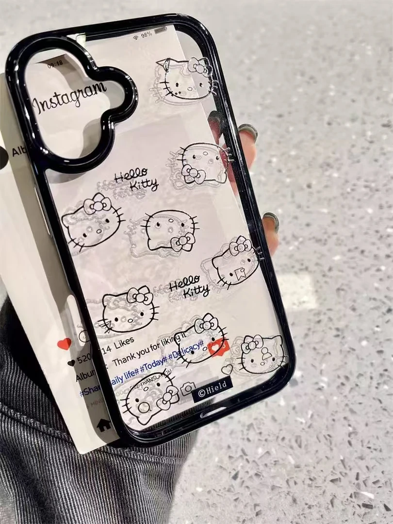 可爱线条kt猫咪适用ihone16promax苹果15手机壳14新款13卡通防摔