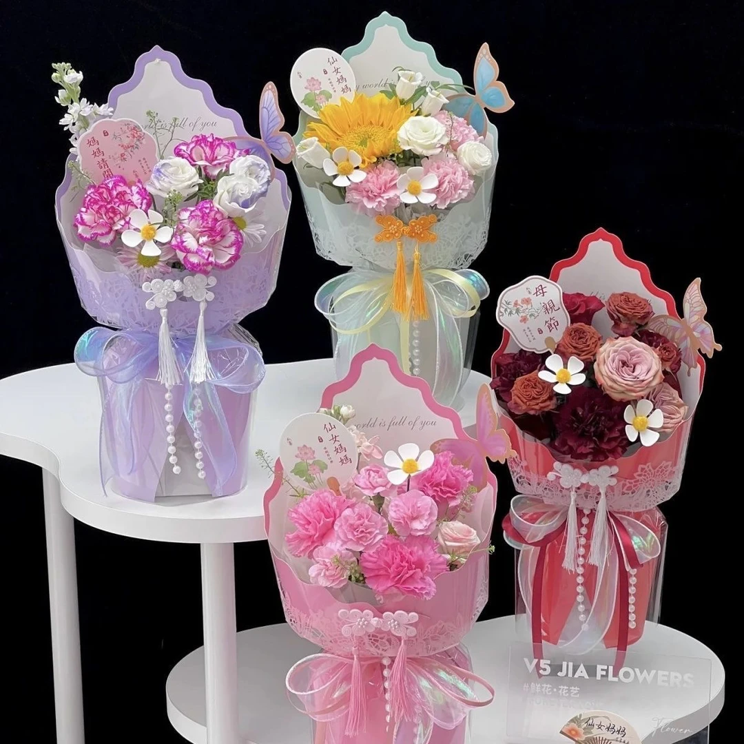 迷你口袋花束手工编织毛线花束成品送女友闺蜜生日礼物教师节礼物