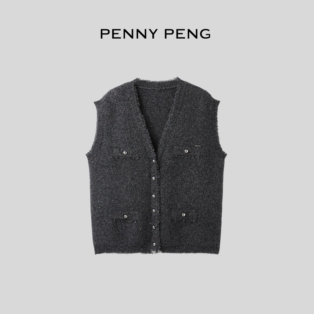 PENNYPENG 灿若星河 时尚羊毛V领马甲小香风无袖复古修身薄款马夹