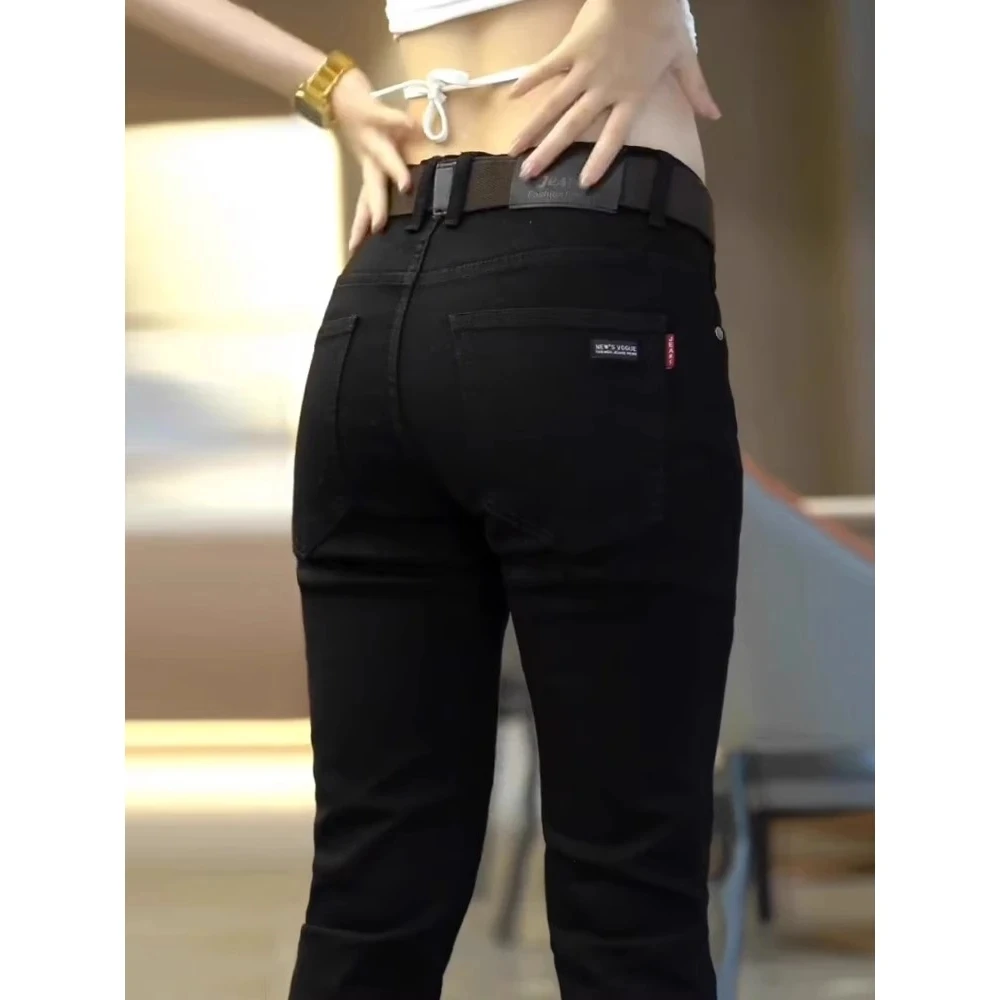 黑色牛仔裤男款秋冬季新款潮流百搭修身直筒男士加绒加厚休闲裤男