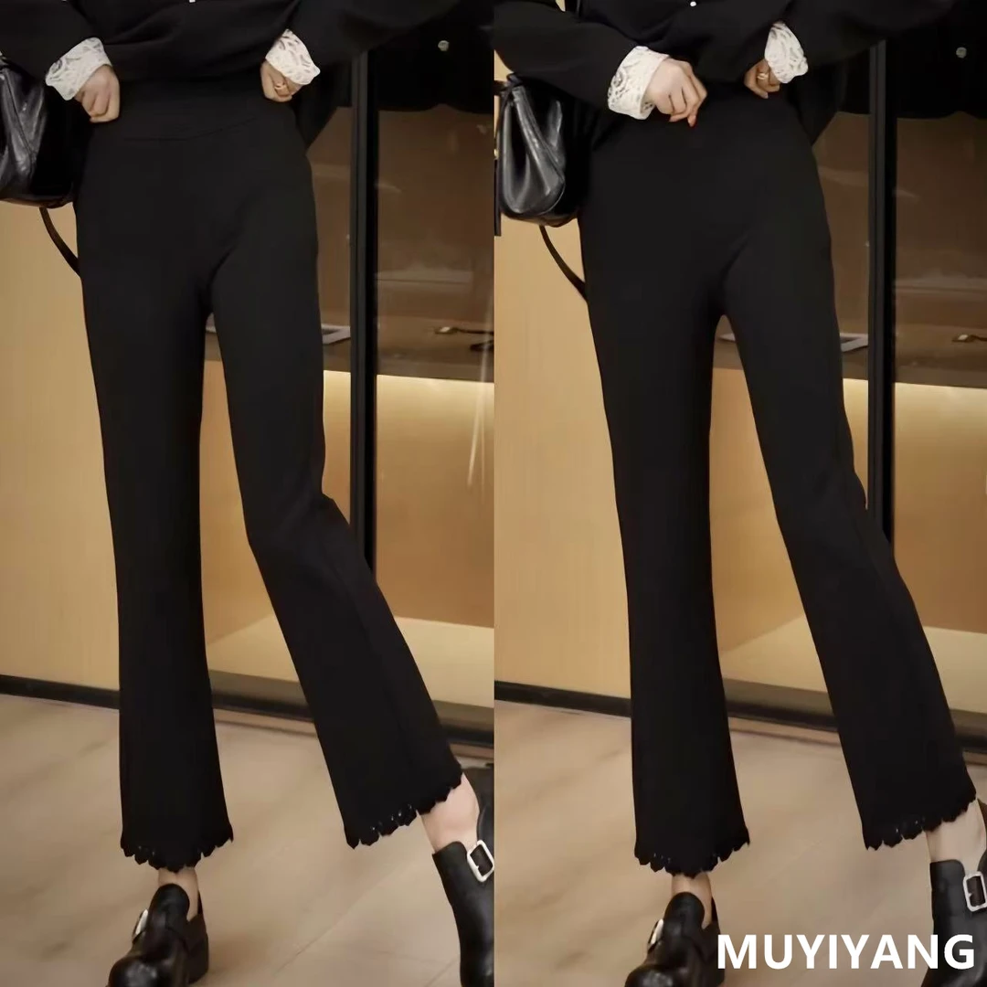 【花瓣裤】设计感小众松紧腰花瓣边高定九分裤 裤长89 25-435#