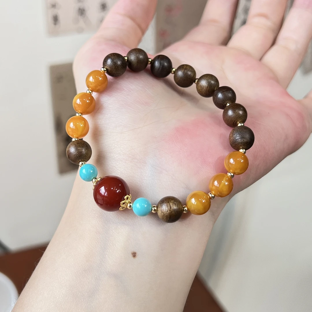 单圈达拉干老蜡南红手链