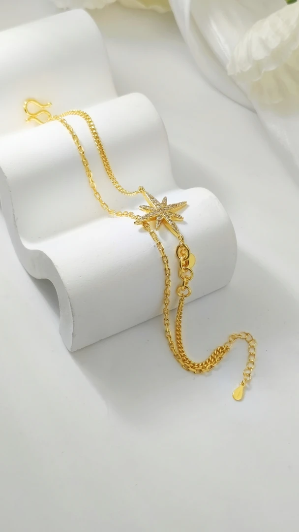 足银手链 六芒星双层手链轻奢可调节小众素款时尚气质百搭简约