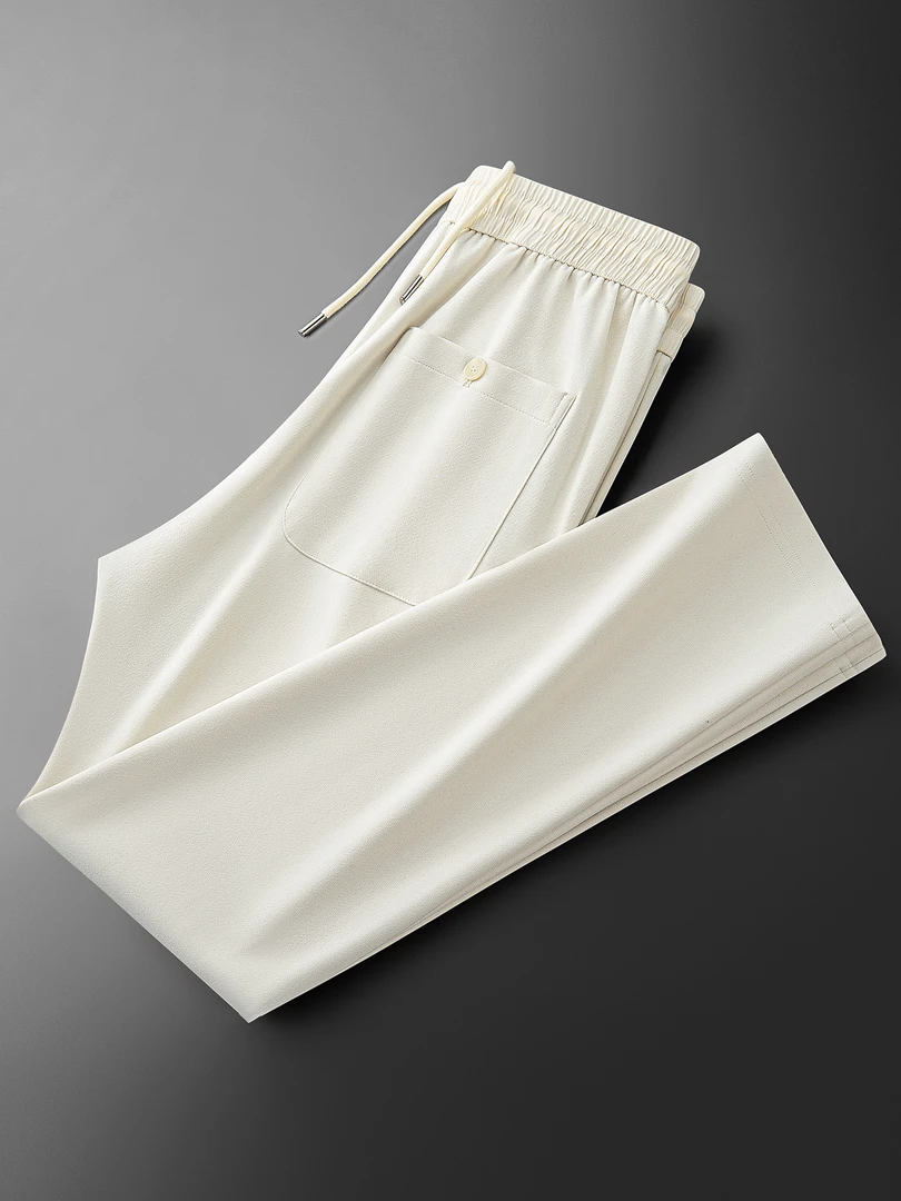 秋冬轻奢简约加厚保暖毛呢裤男士老钱风直筒运动卫裤纯色休闲百搭