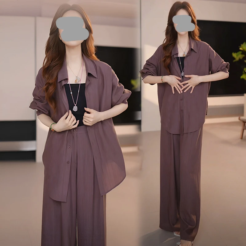 扎染衬衫阔腿裤套装女2025夏季新款松弛感两件套减龄休闲ootd穿搭