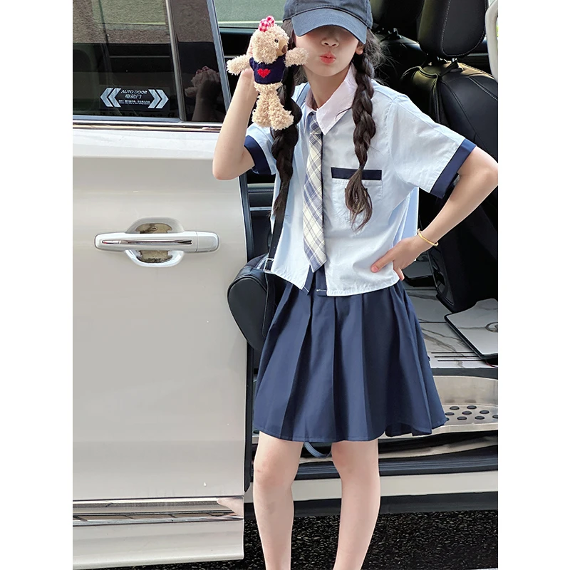 K29179韩系女童JK套装裙2025新款夏装儿童时髦衬衫百褶裙两件套潮