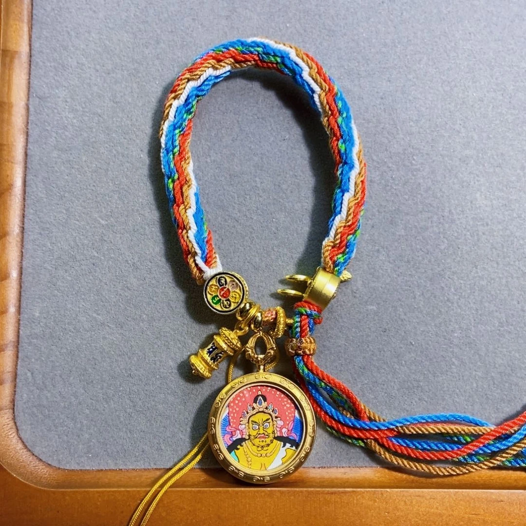 吊坠纯手绘唐卡黄财神手链