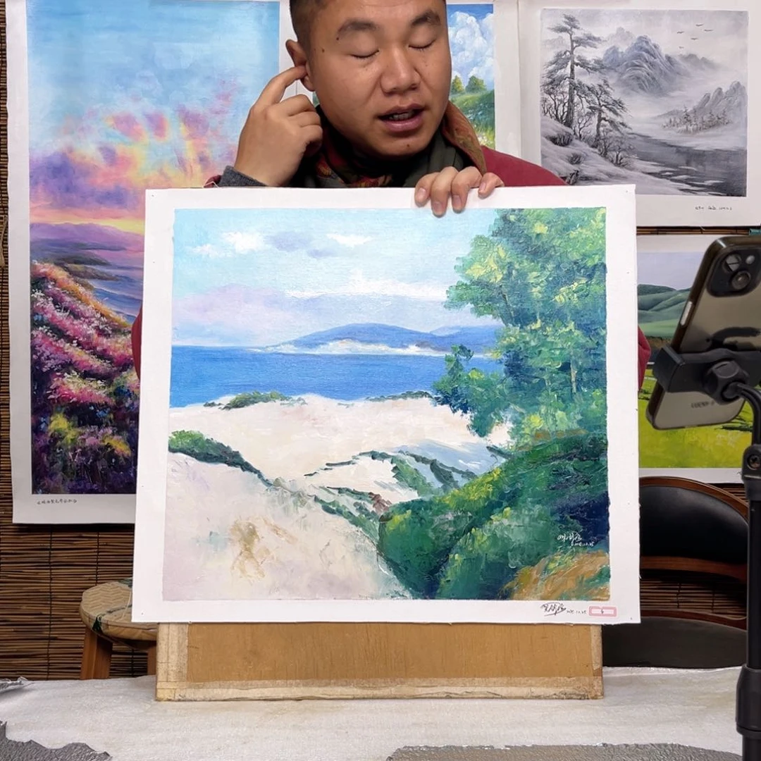 油画行路人小院绘画作品竞拍