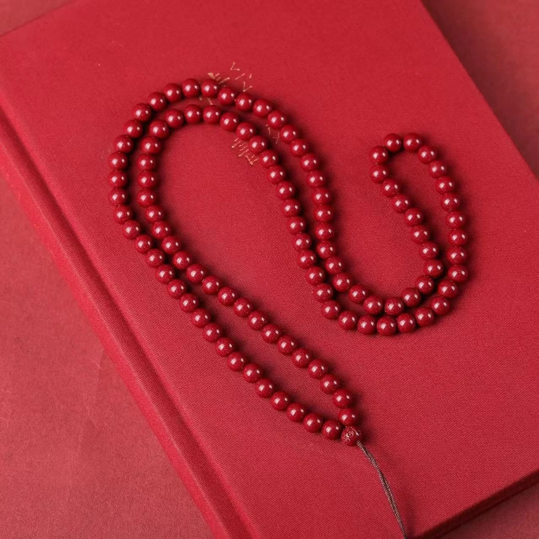 含辰砂工艺品朱砂红绳紫金砂6mm圆珠108颗挂件绳精美本命年挂件