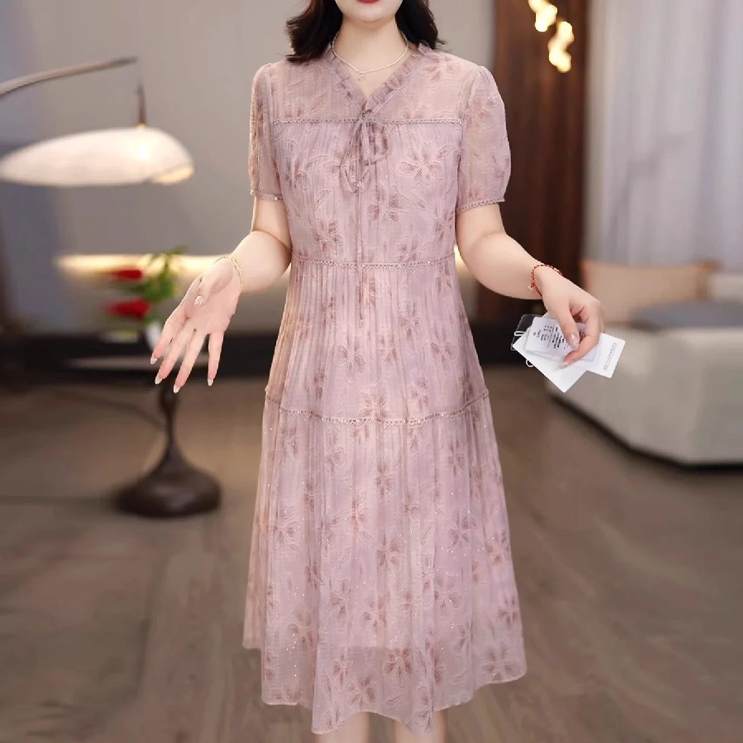 高端时尚减龄连衣裙2025收腰洋气夏季新款显瘦气质中长裙子