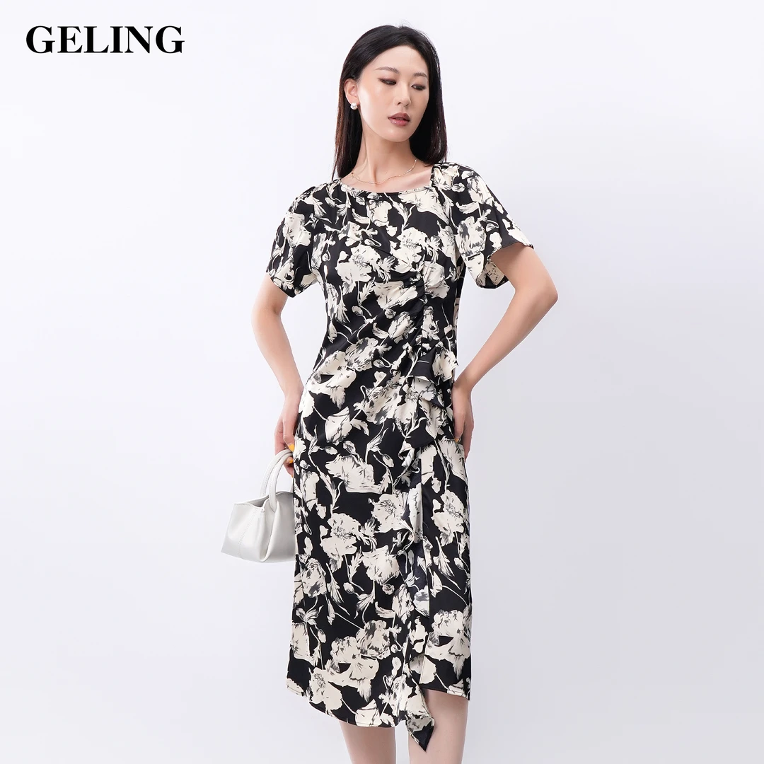 GELING/歌&玲夏季碎花气质不规则连衣裙显瘦时尚休闲G504L351L