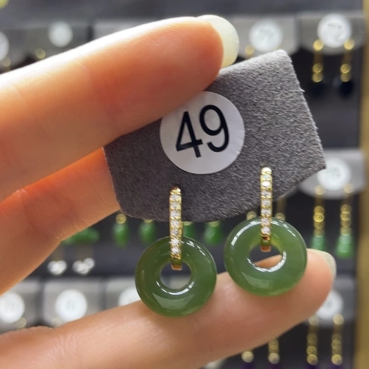 和田玉银S925镶嵌耳饰