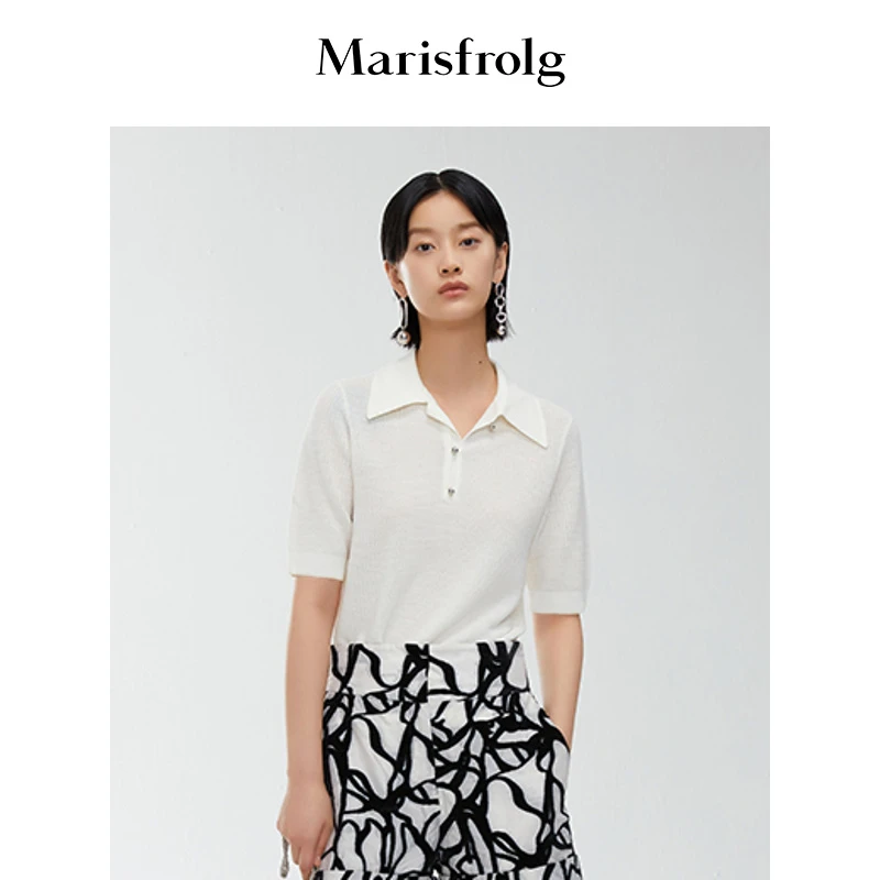 【晨晨甄选】玛丝菲尔套头翻领白色女士透气休闲针织衫A1BW1815M