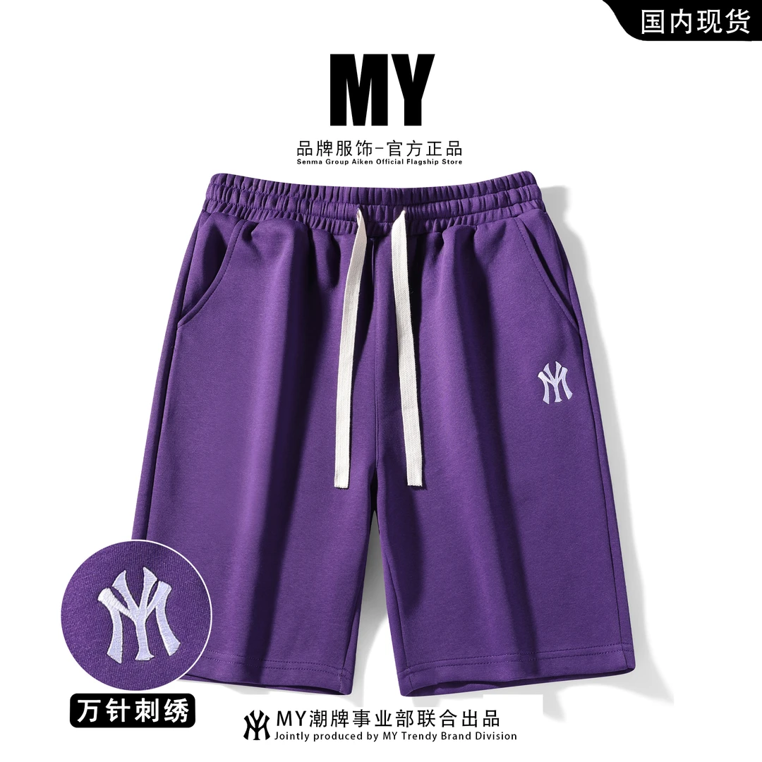 MY夏季国潮刺绣短裤男女情侣宽松休闲百搭运动宽松抽绳棉五分裤