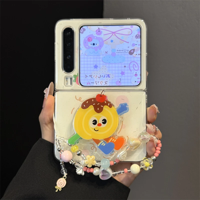 适用华为purax典藏版折叠屏手机壳pocket2苹果蛋糕小人支架链条女