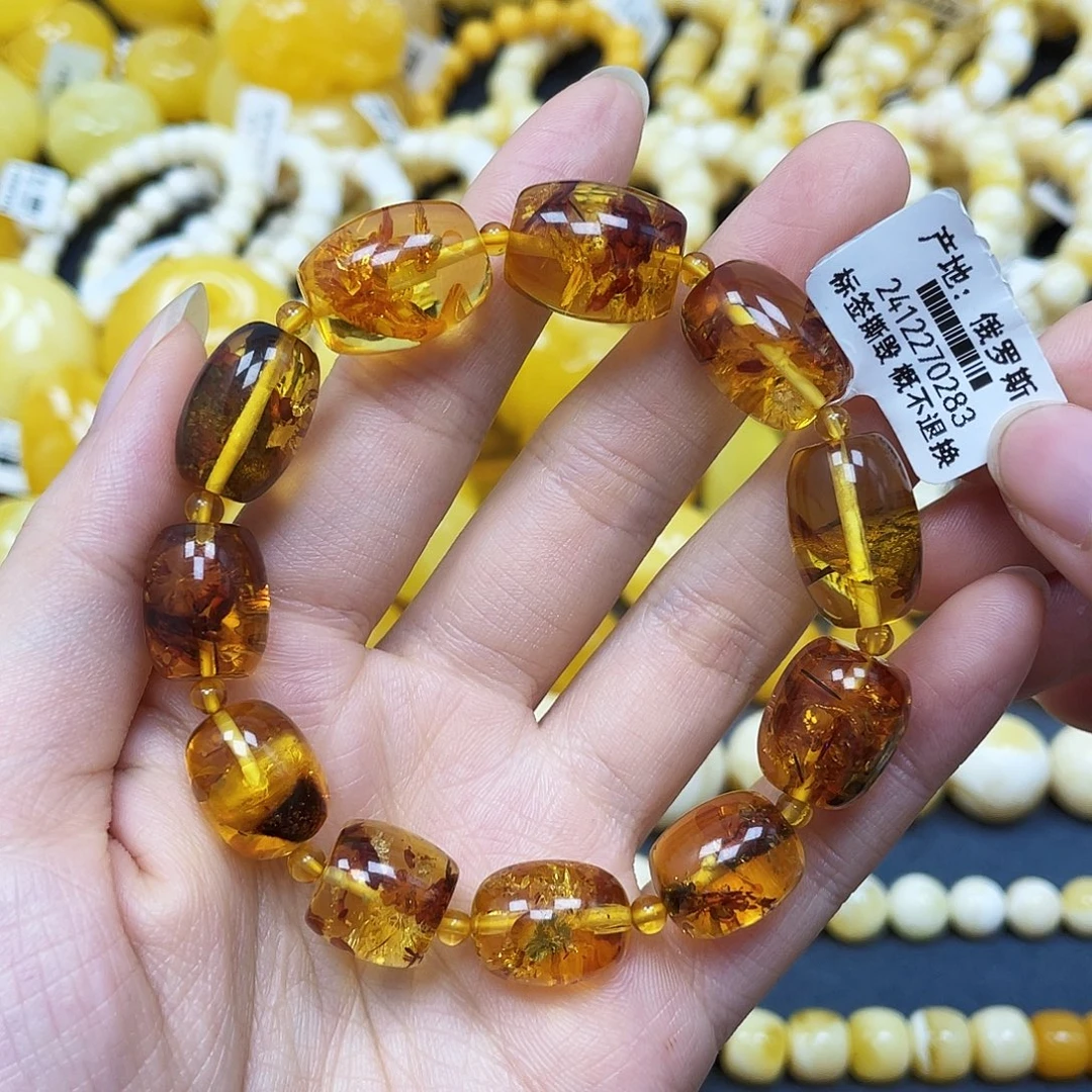 裸石蜜蜡未镶嵌随型花珀手串12➕mm瑕