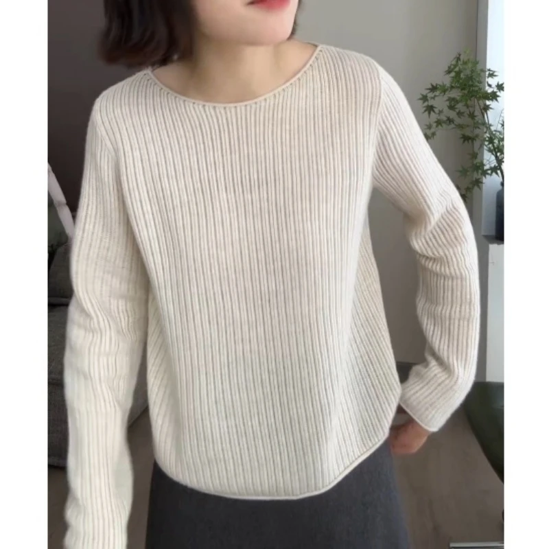 早秋百搭宽松清爽感亲肤质感纯色套头针织衫LK2506448