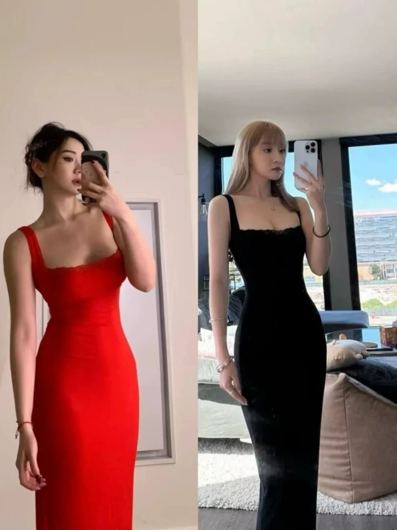 No退no换 SKI@s性感蕾丝拼接背心长袖连衣裙