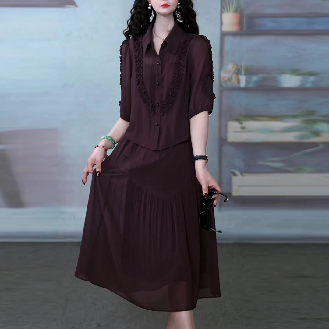 假两件连衣裙春新款宽松遮肉大方得体妈妈穿搭中长款裙子1351#