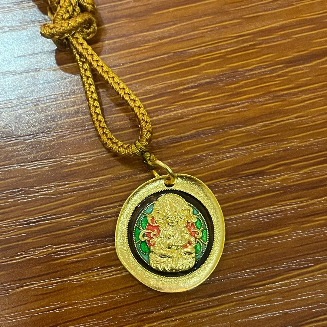古法珐琅圆牌实心黄财神足金999吊坠日进斗金