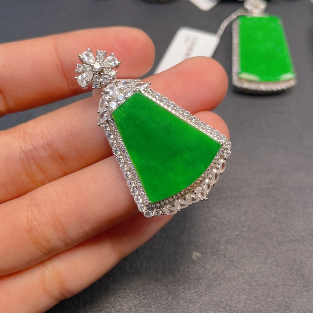 吊坠(不含链)银S925镶嵌翡翠