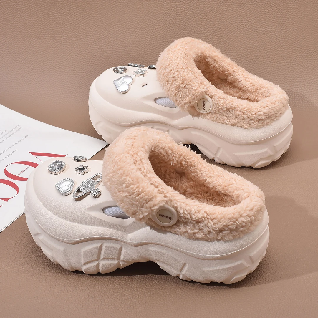 洞洞鞋女秋冬季加绒2025新款棉拖鞋女士外穿防滑厚底包头两穿棉鞋