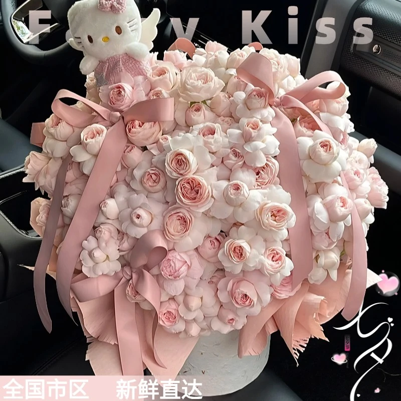 仙子之吻玫瑰鲜花束抱抱桶同城免费配送送女友告白生日礼物上海