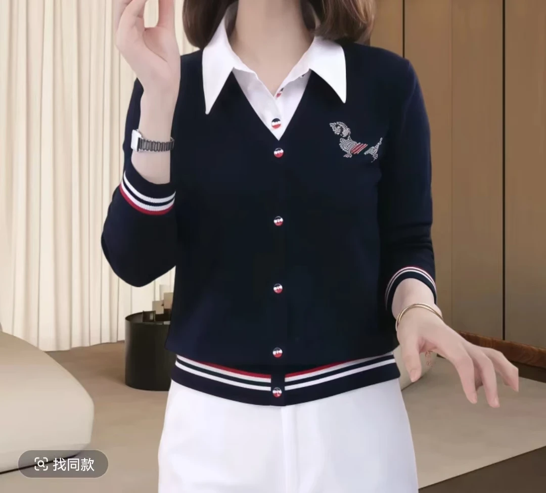 2025气质商务毛针织衫经典摩斯风撞色女士百搭