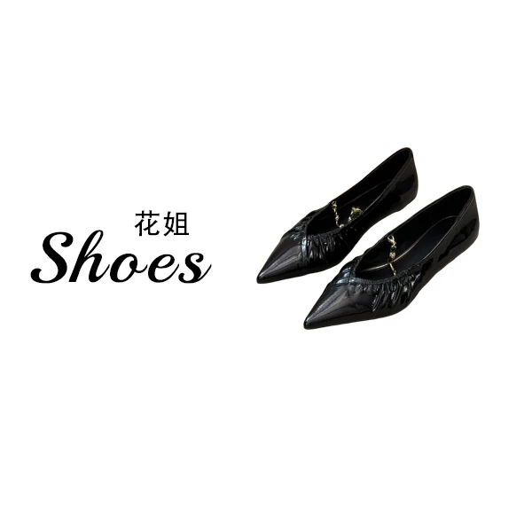 法式链条尖头绝美小单鞋女2026早春新款V口显瘦百搭气质平底鞋