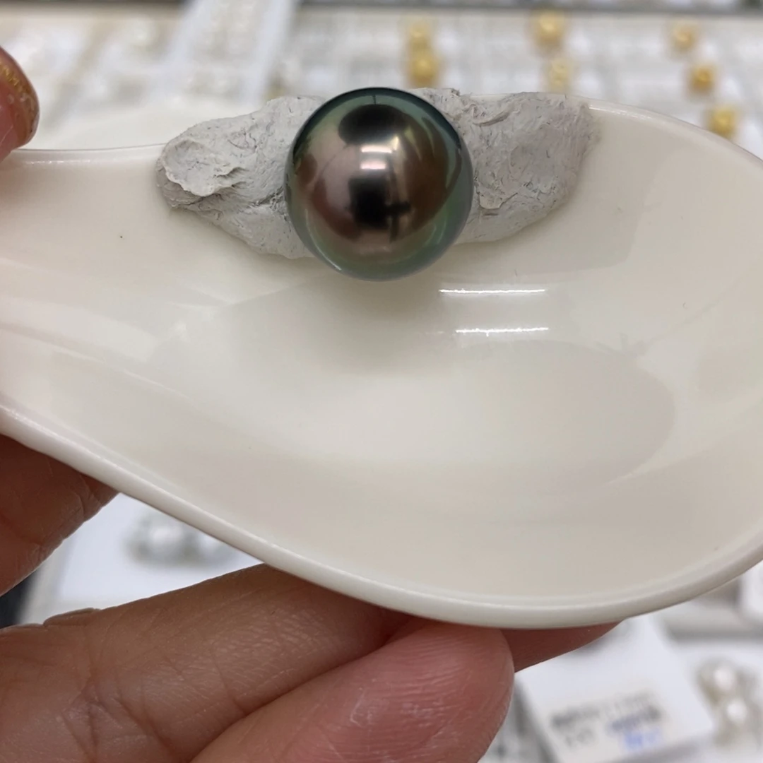 海水珍珠裸珠未镶嵌大溪地孔雀绿13.9