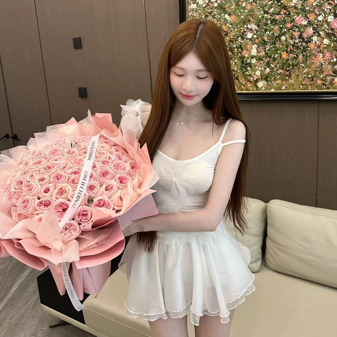 素铂舟舟【月下独奏】甜美立体花朵露肩上衣