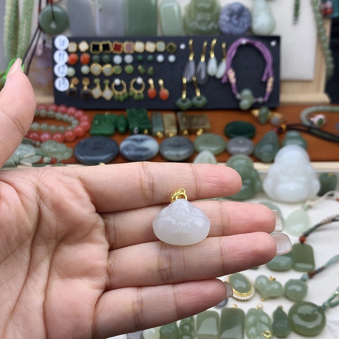 和田玉银S925镶嵌吊坠(不含链)