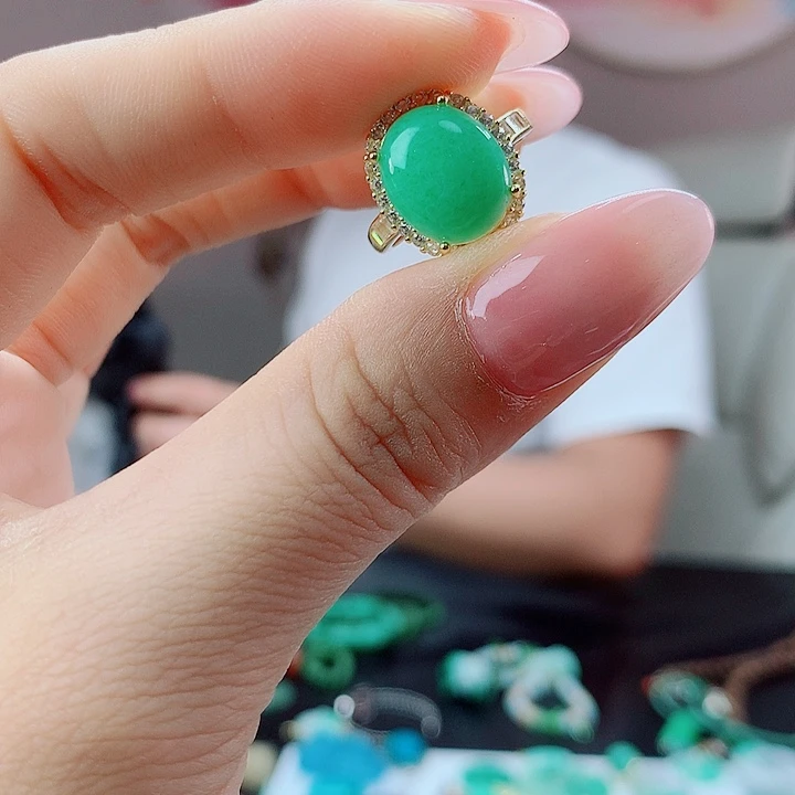 翡翠戒指银S925镶嵌，