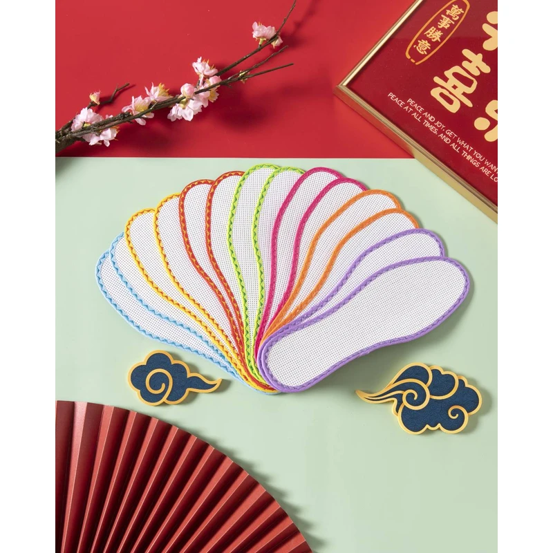 新款花边配线高档七层纯棉布100%十字绣鞋垫白板