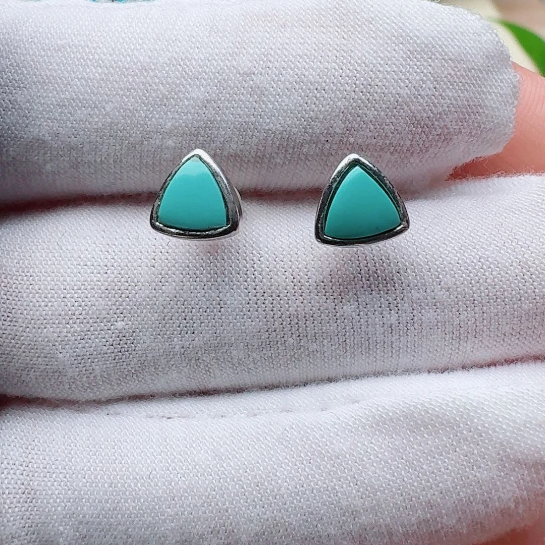 绿松石银S925镶嵌耳饰
