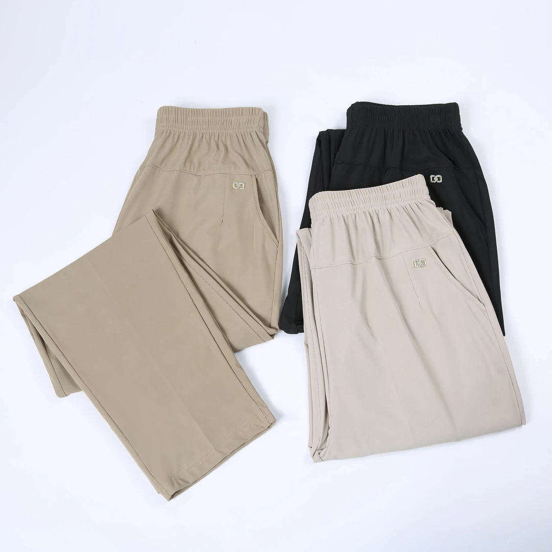 夏季薄款直筒裤高腰松紧休闲裤中老年女士九分弹力裤