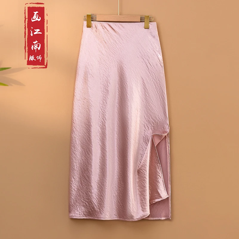 【辰泽】2025新款春季松紧腰A字裙新中式国风纯色显瘦气质半身裙女