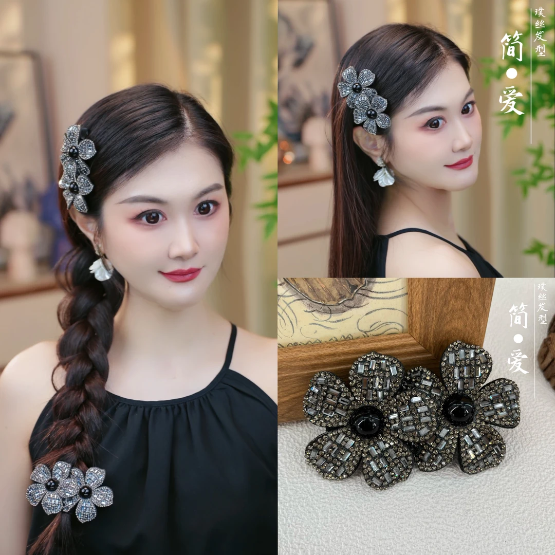 花朵简约高级感对夹优雅刘海夹侧边夹碎发夹手工轻奢风气质发饰